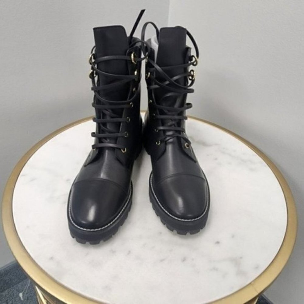STUART WEITZMAN Lexy Leather Combat Boots Black Leather 9.5M - Picture 5 of 11